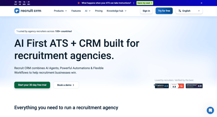 Recruit CRM Homepage
